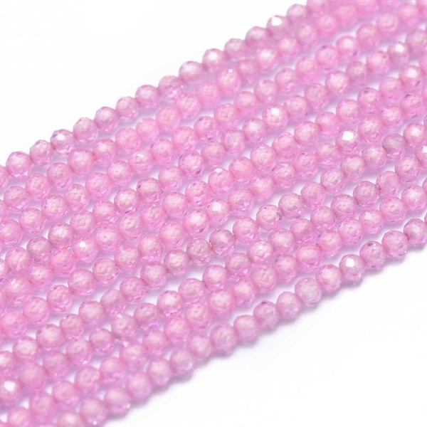 Cubic zirconia, pearl pink, rund facet, 3mm, 1 streng